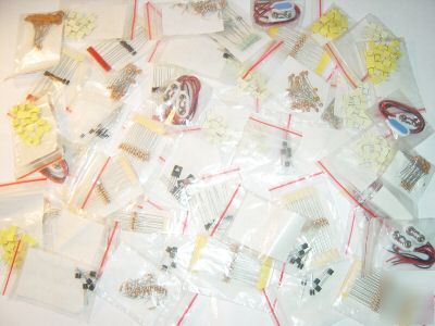 50 bags of resistors, diodes, transistors, electrical