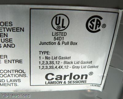 Carlon 6X6X4 nema 12/4X circuit safe enclusre box