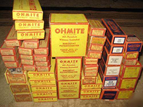 Large lot of ohmite & mallory resistors potentiometers