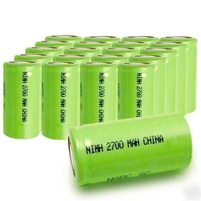20 x sub-c nimh 2700MAH rechargeable batteries flat top