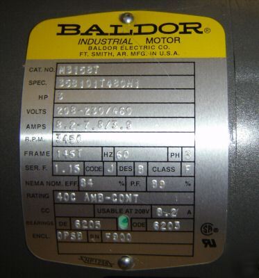 Baldor 3 hp 3 phase electric motor three phase M3158T