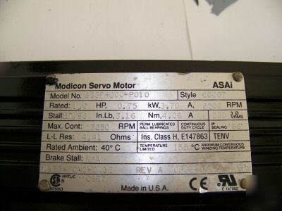 Modicon servomotor servo motor 1.0 hp 2500 3250 rpm