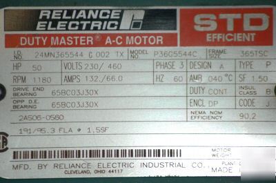 New reliance electric motor 50 hp P36G5544C 50HP