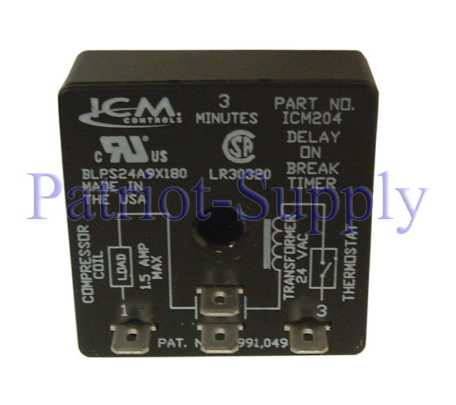 ICM204 delay on break timer brownout protection 3 min.