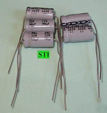  100UF mfd electrolytic capacitors 25V (qty 5) axial